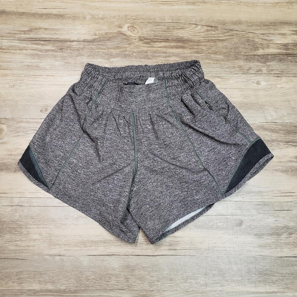 Lululemon Running Shorts Womens 2 Tall Gray Heather Lined Zip Pocket Athletic